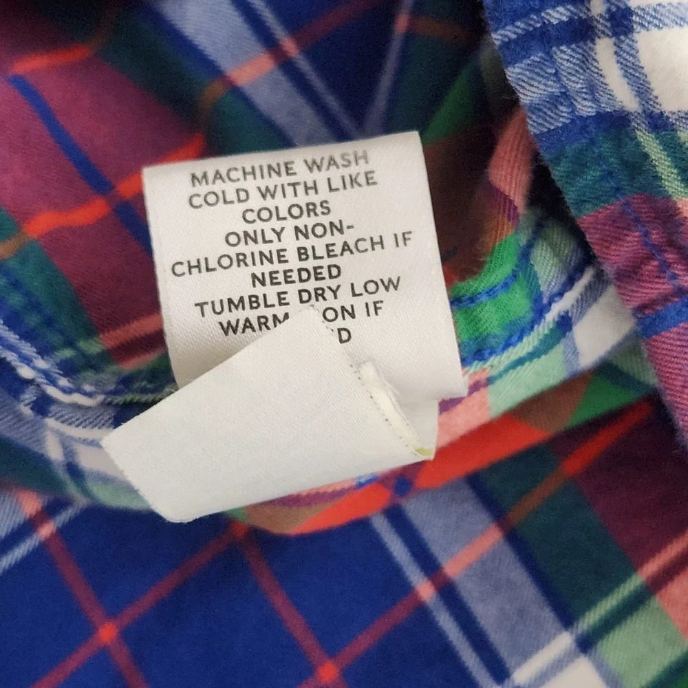 LL Bean Flannel Shirt Men L Multicolor Madras Plaid Long Sleeve Button Down‎